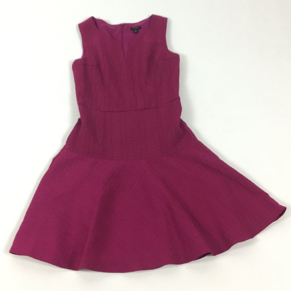 ann taylor pink textured jacquard drop waist mini dress v neck fit and flare 0